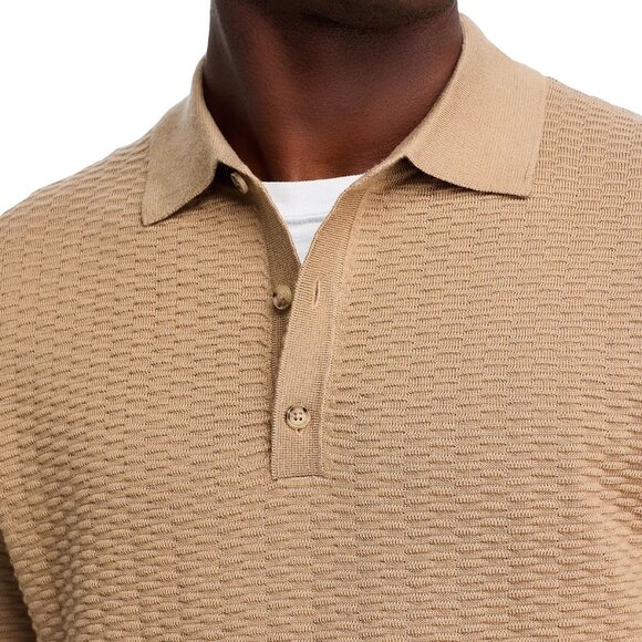 Hugo Boss Men's Long Sleeve BOSS Diluigi Textured Knit Polo Sweater Open Beige - Picture 2 of 7